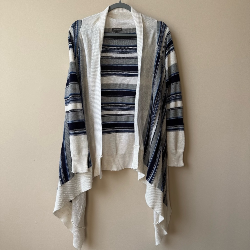 Eddie Bauer Cream Sweater with Navy and Gray Stripes